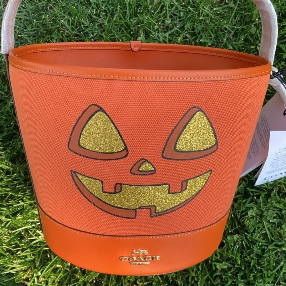 Trick Or Treat Bucket In Signature Canvas With Halloween Graphic Purse Handbag